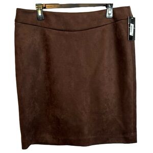 NWT Tahari Dark Brown Vegan Suede‎ Pencil Skirt in Size 14